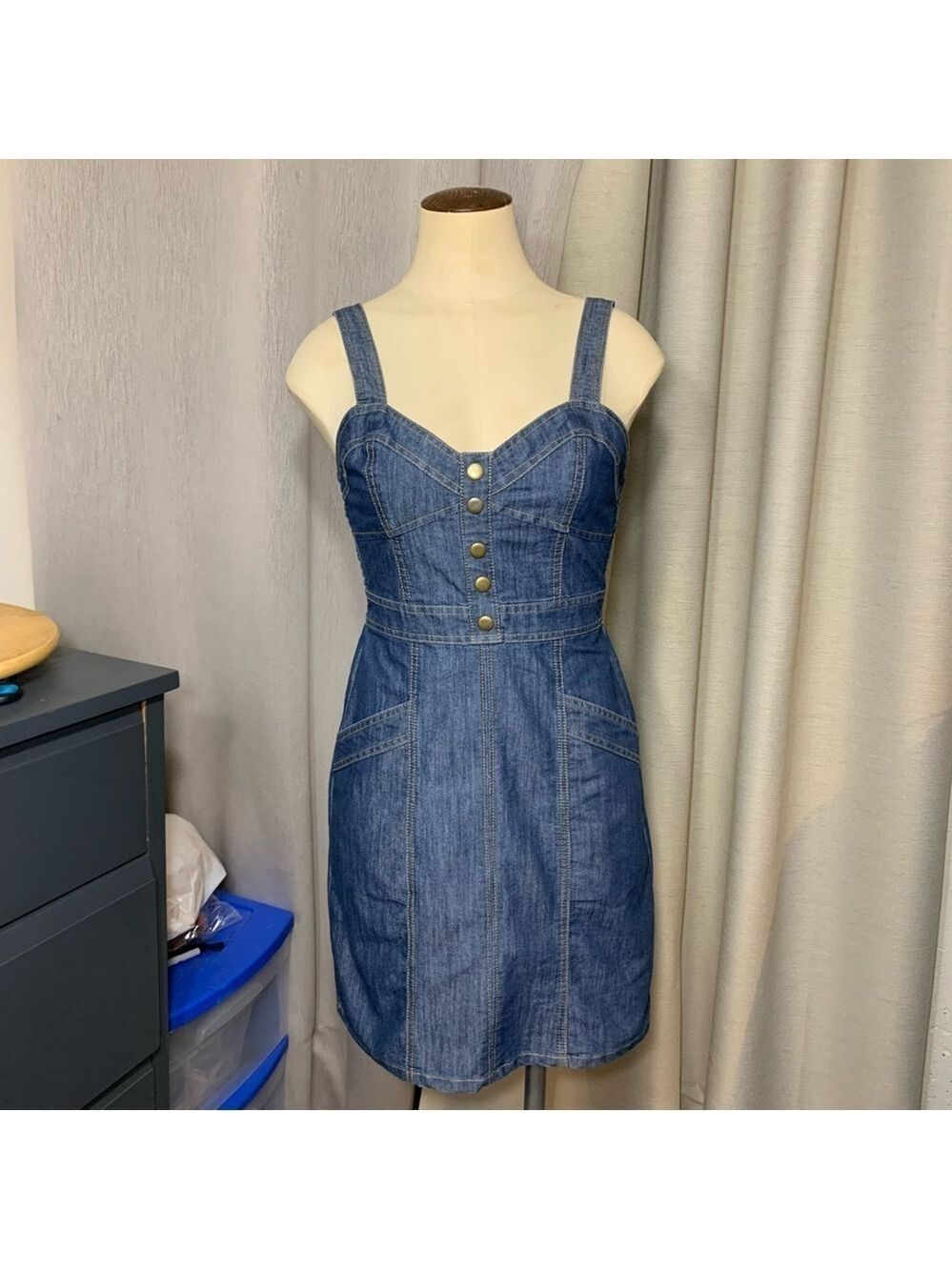 Vintage Lone Star Cowgirl Denim Dress Sz XS Blue Sweatheart Neckline Western Y2K - Picture 14 of 14